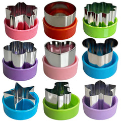 LBUQSVF 9 piece mini fruit vegetable cookie cutters set for kids with BPA-free covers
