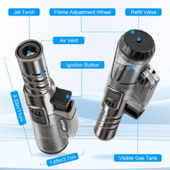 LcFun windproof torch lighter with single blue jet flame