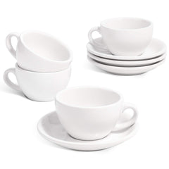 LE TAUCI 6 oz cappuccino cup with saucer white ceramic set of 4