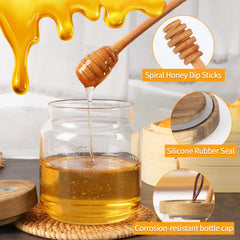 Transparent borosilicate glass honey jar shows remaining honey