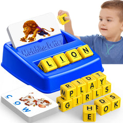 Blue Learning Games for Kids Ages 3-8 with tray and letter cubes