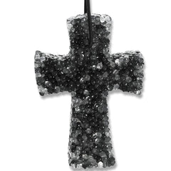Leather and Lace Scented Freshie 1 Black and White Cross hanging air freshener
