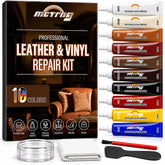 Leather and vinyl repair kit packaging showing 10 pigment colors