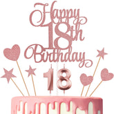 Lecferrarc rose gold glitter 18th birthday cake decorations set