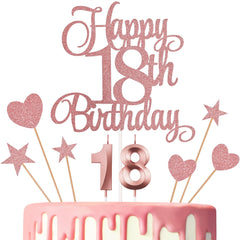 Lecferrarc rose gold glitter 18th birthday cake decorations set