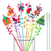 LEDUO 24 reusable crazy straws for kids with Christmas designs