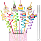LEDUO 24Pcs reusable birthday straws set with colorful designs