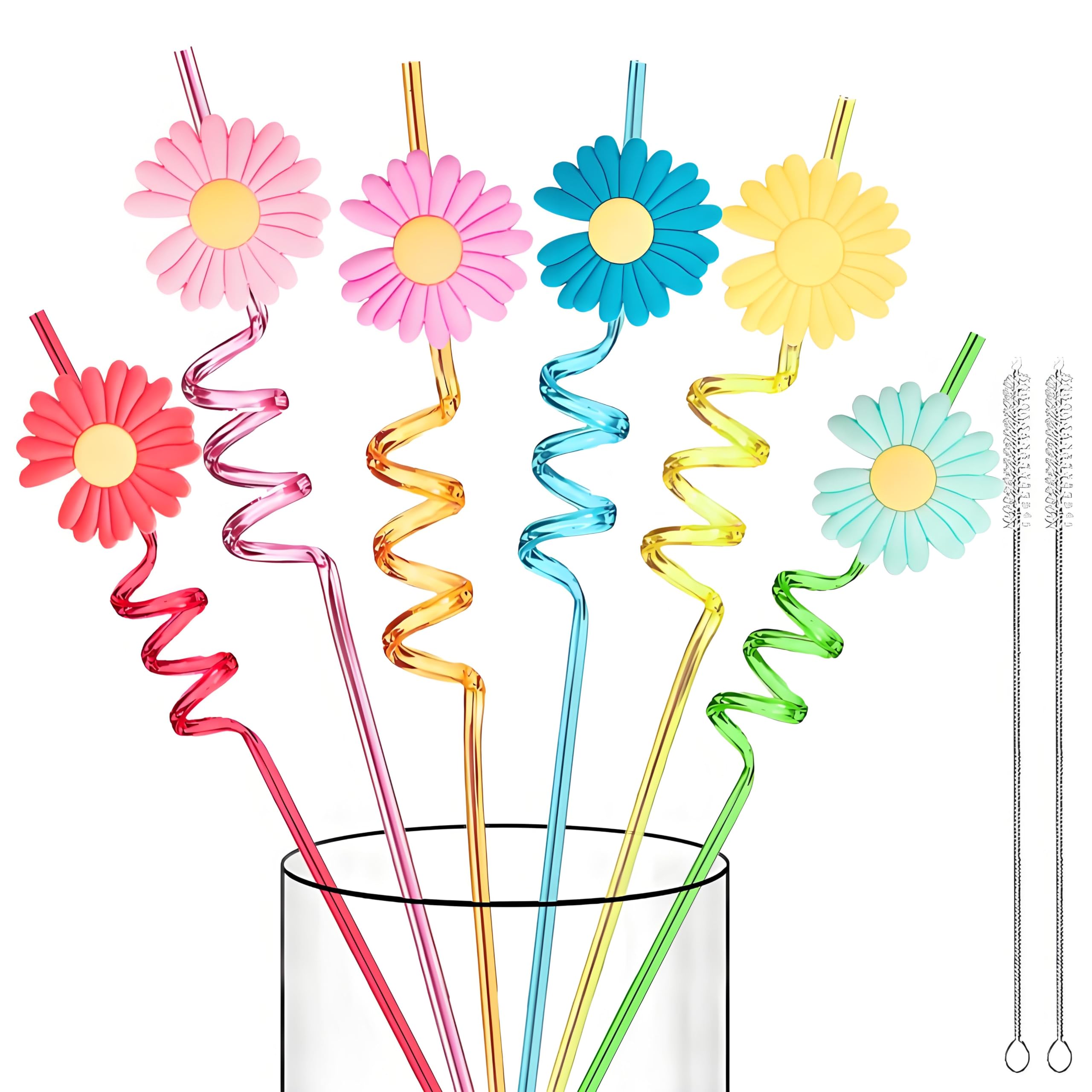 LEDUO 24 piece reusable daisy flower drinking straws set