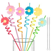 LEDUO 24 piece reusable daisy flower drinking straws set
