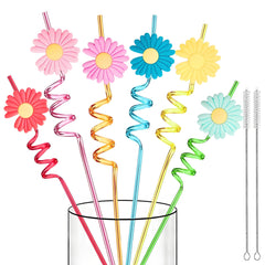 LEDUO 24 piece reusable daisy flower drinking straws set