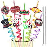 LEDUO reusable 24 drinking straws with 8 casino designs