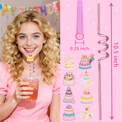Reusable birthday straws for kids LEDUO 24pcs
