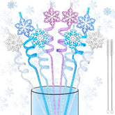LEDUO reusable frozen drinking straws with snowflake toppers