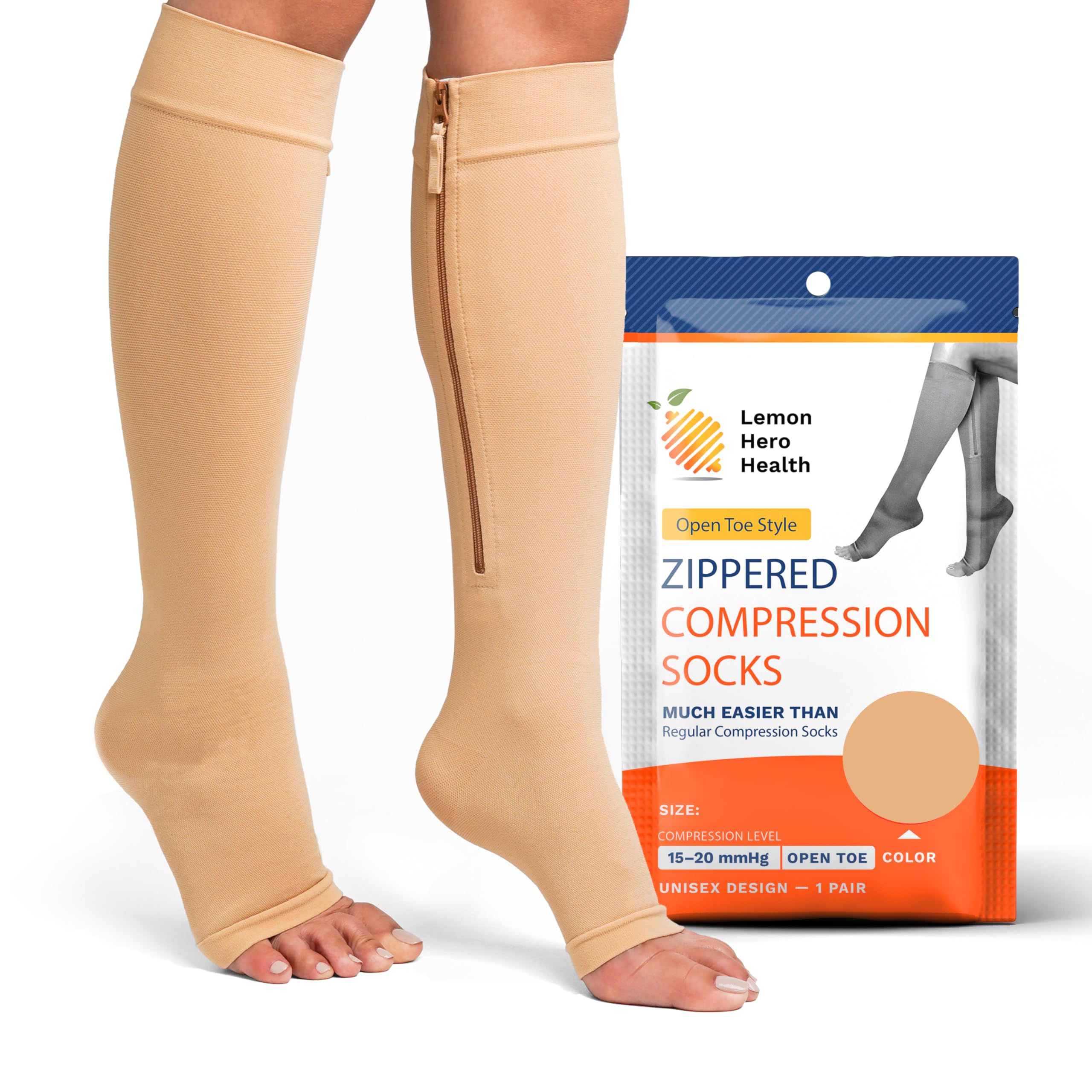 Lemon Hero zipper compression socks 15-20mmHg open toe