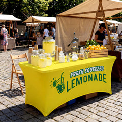 Lemonade stand supplies table cover with lemon motif