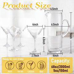 LemonRoad 5 Pcs glass pitcher and martini glasses set