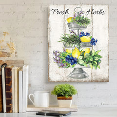 Lemons and Blueberries herbs herb themed wall art close up