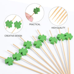 Monstera leaf style bamboo cocktail picks close view