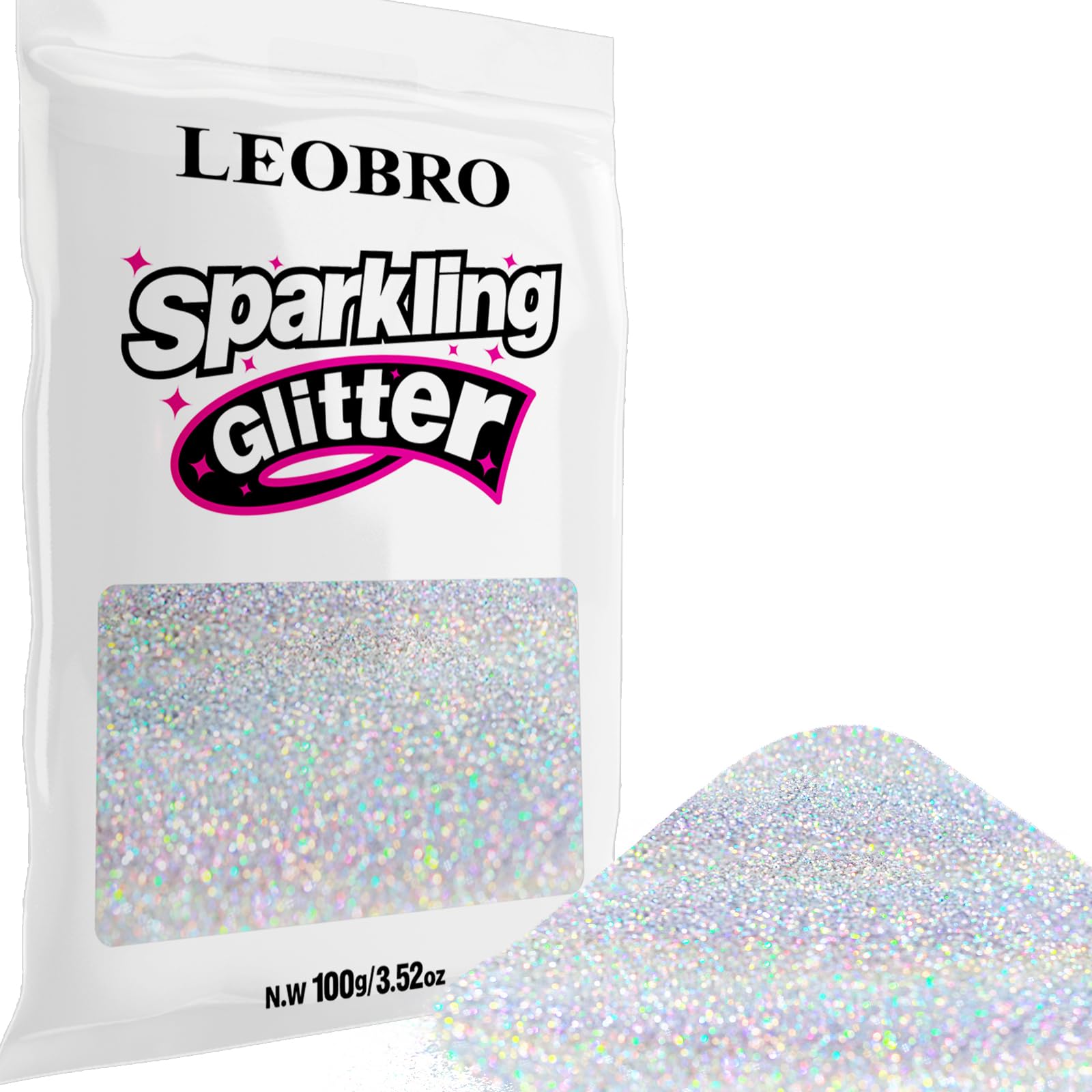 LEOBRO 100g silver glitter for crafts holographic finish