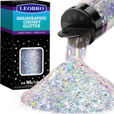 LEOBRO silver glitter 160G holographic chunky glitter jar