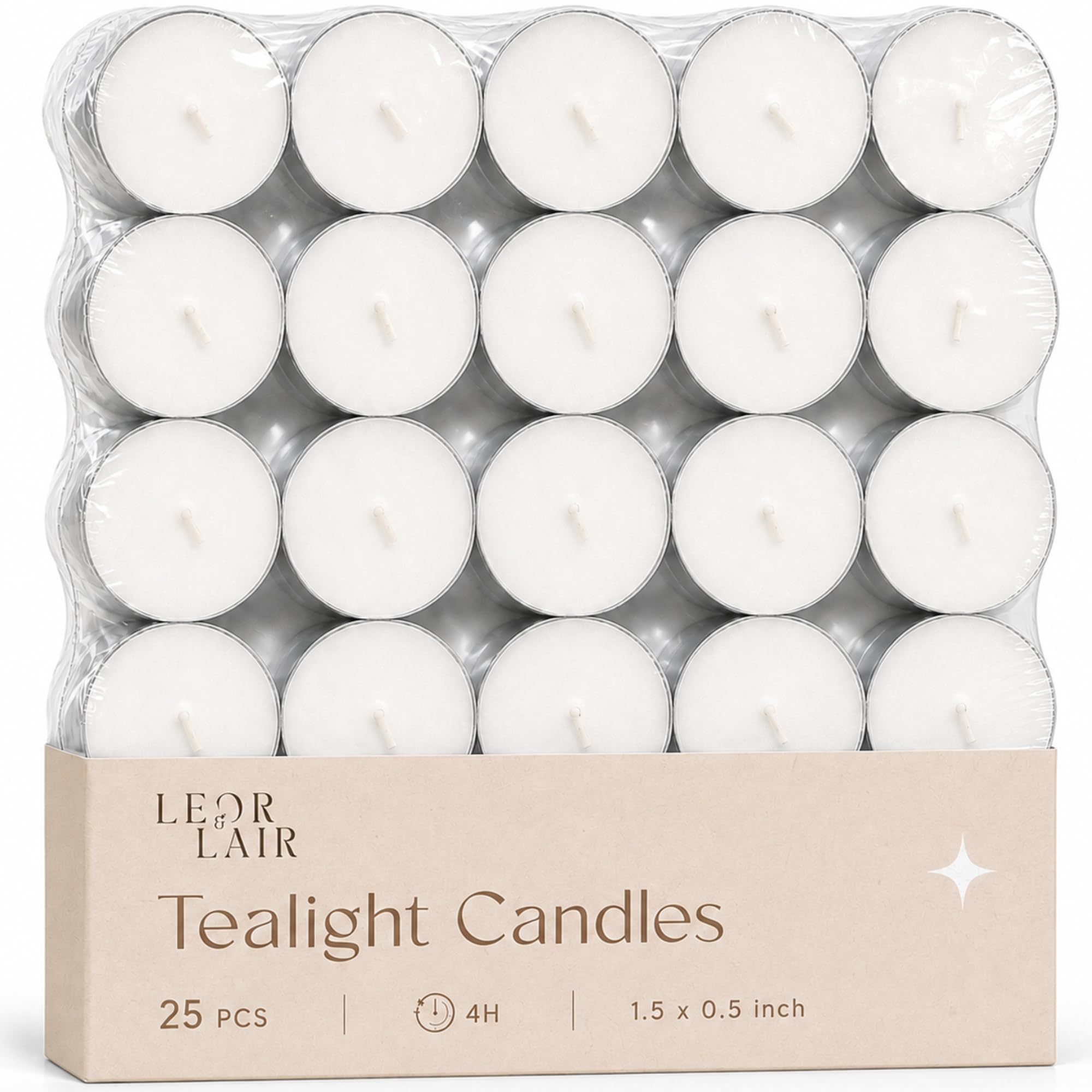 Leor & Lair tea lights candles 25 pack in glass holder