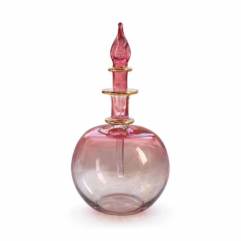 Les Trois Pyramides handblown red perfume decanter close up