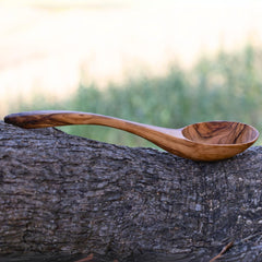 Handcrafted olive wood ladle from Lesvos artisans