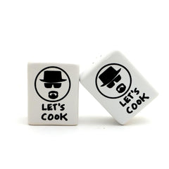 Let's Cook Breaking Bad parody salt and pepper shaker set white glazed 2.5 inch high rectangular