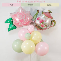 Floral foil balloons included in Let’s Partea Decor kit for themed decor
