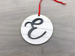 Letter E ornament back view with black finish