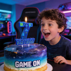 Level Up gamer cake topper for 7th birthday party