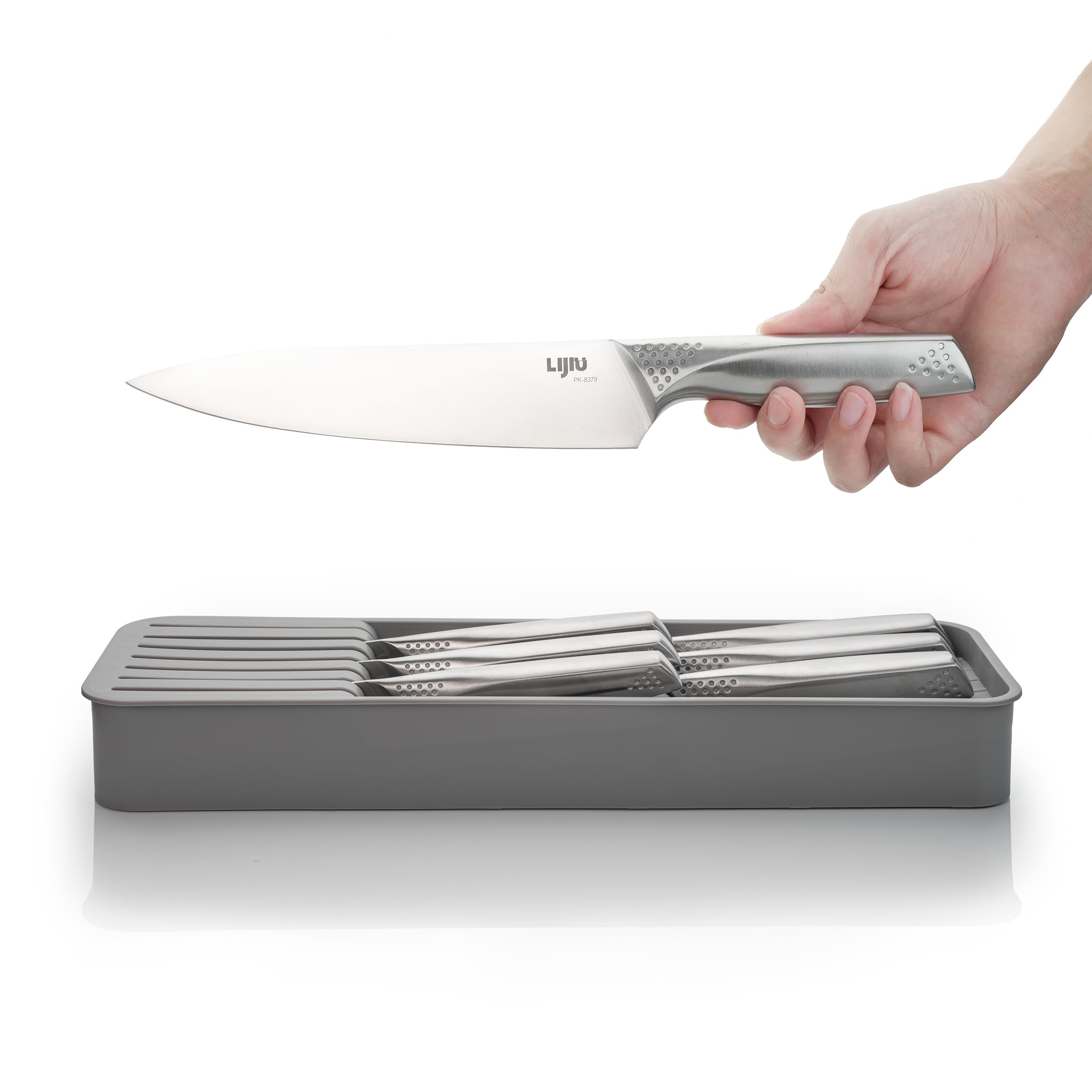 LI JIU Kitchen Knife Set 7 Pcs with horizontal knife case