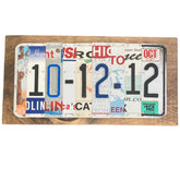 License plate date sign made from authentic US license plates