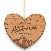 Life's An Adventure ornament laser cut from sustainable American wood