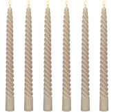 Light-Mocha Spiral Taper Candles 10 inch six pack on table