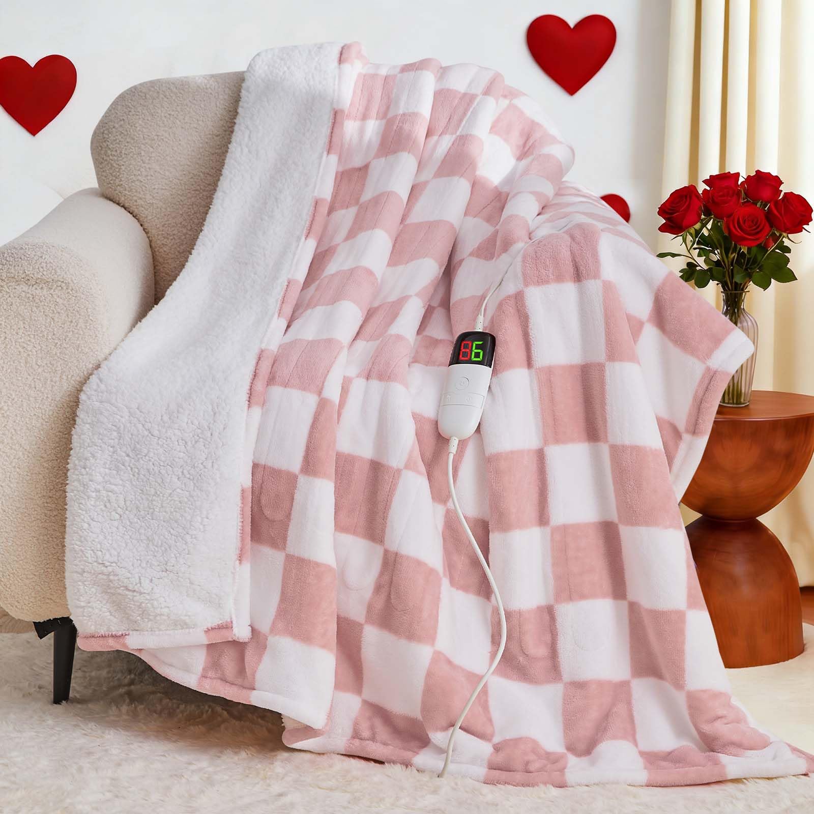 Light Pink Heated Blanket Electric Throw product front view