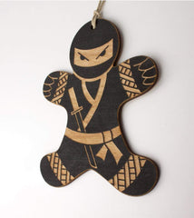 Ninja Gingerbread Man Christmas Ornament lightweight 4.5 x 3.5 inches