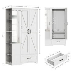 White freestanding LIKIMIO wardrobe with hanging rod