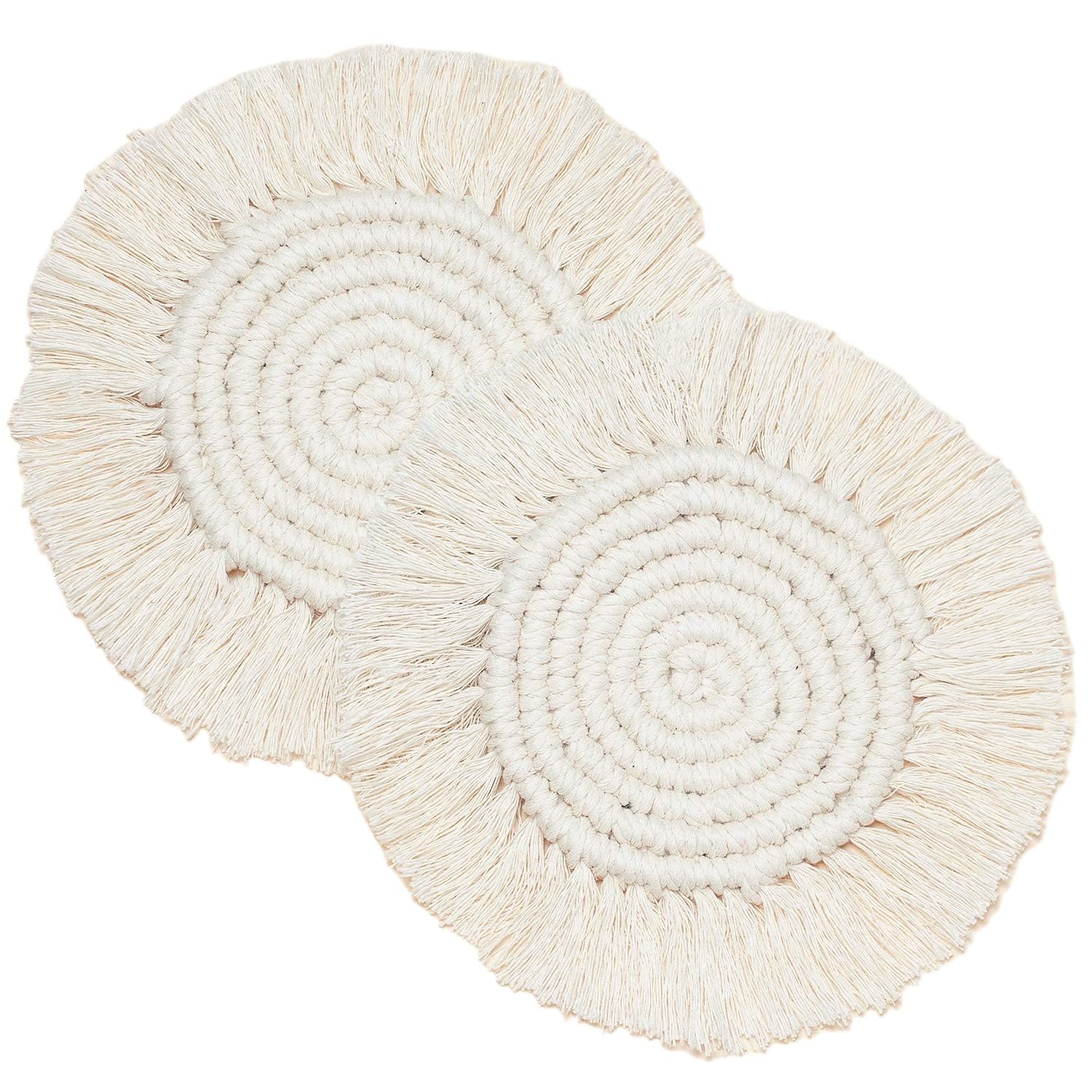 LILINMZ boho macrame coaster set of 2 round white
