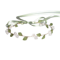 Lily of the Valley Garland Headband with silk flowers for brides
