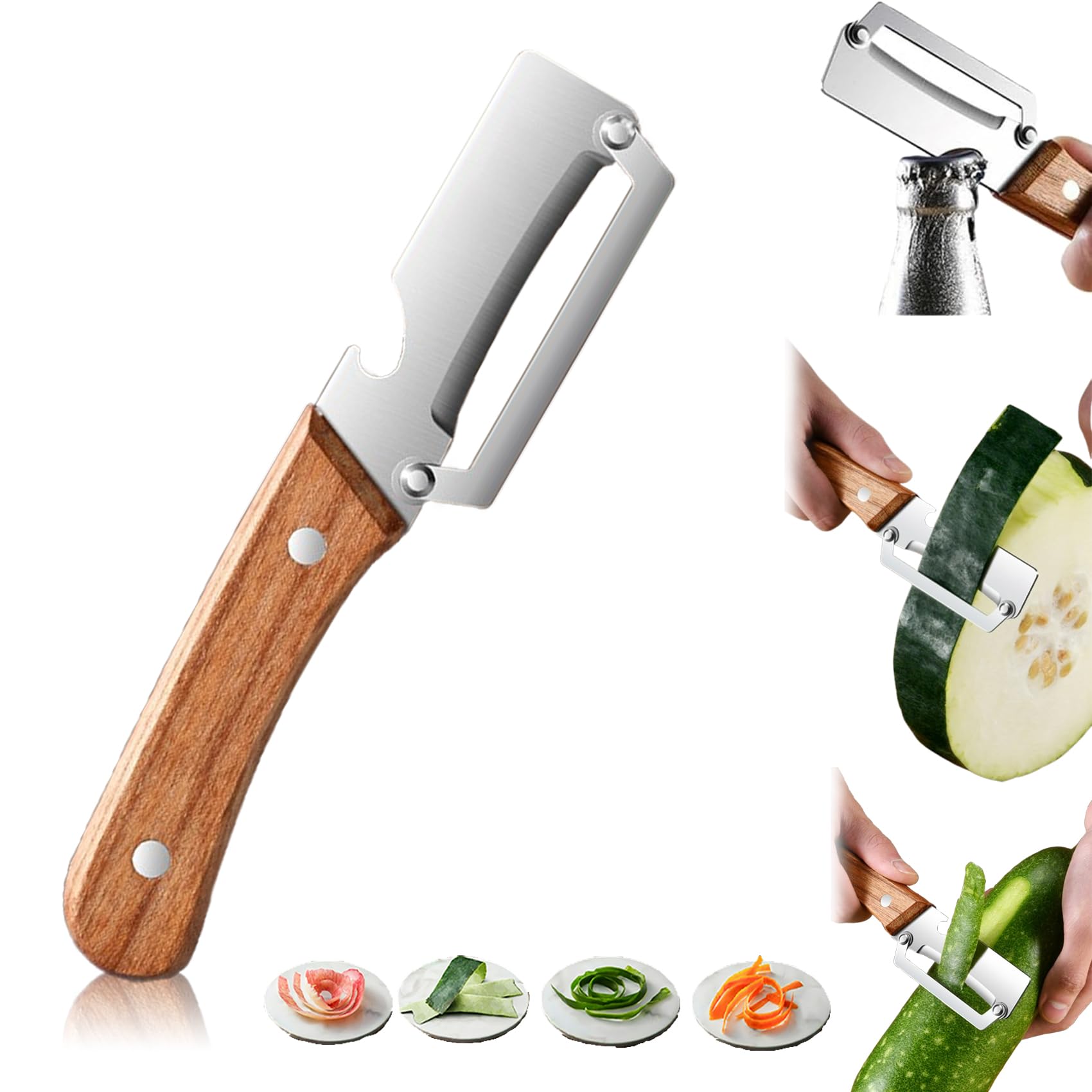 LINBLIF vegetable peeler wooden handle closeup