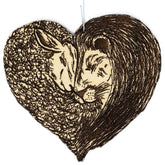 Lion and Lamb Heart Christmas Ornament made of birch wood