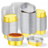 LIQWEI 150 pack mini aluminum baking cups with lids gold 3 x 2 x 1 inches