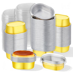 LIQWEI 150 pack mini aluminum baking cups with lids gold 3 x 2 x 1 inches