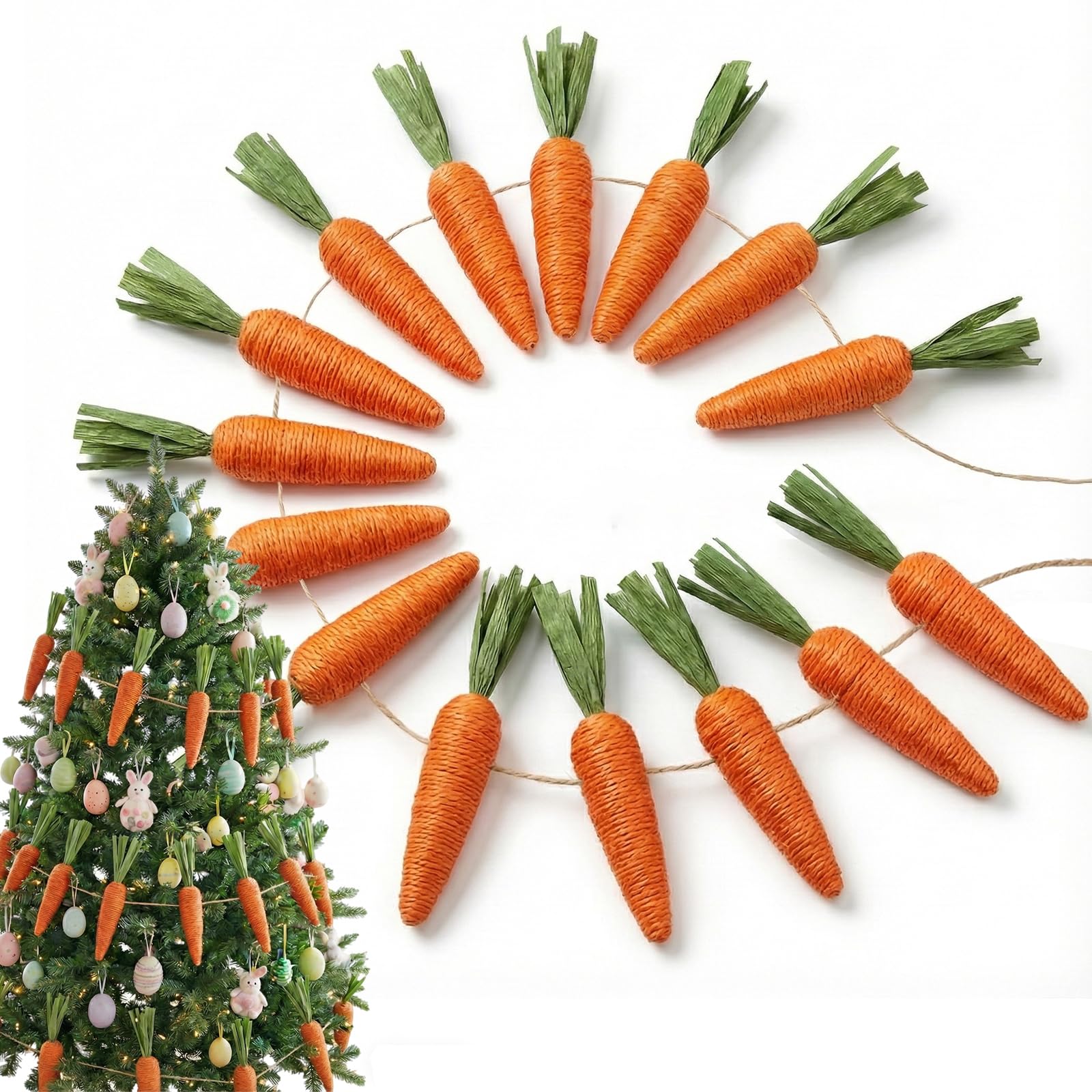 LLUVKAY Easter carrot garland 10 ft length with hemp rope and foam carrots