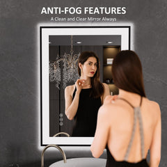 LOAAO 24x32 inch LED bathroom mirror black framed detail