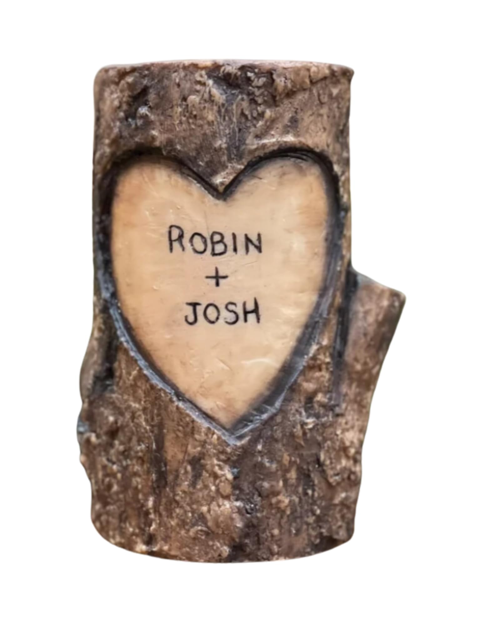 Log Candle personalized initials names and date hand carved rustic detail