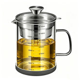 Lolytama bacon grease container with glass body on kitchen counter