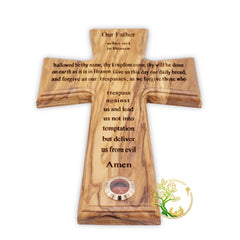 Bethlehem made olive wood cross with unique grain pattern