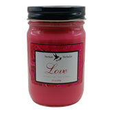 Love 12 oz Soy Wax Candle Rose Fragrance in glass jar by Herban Herbalist